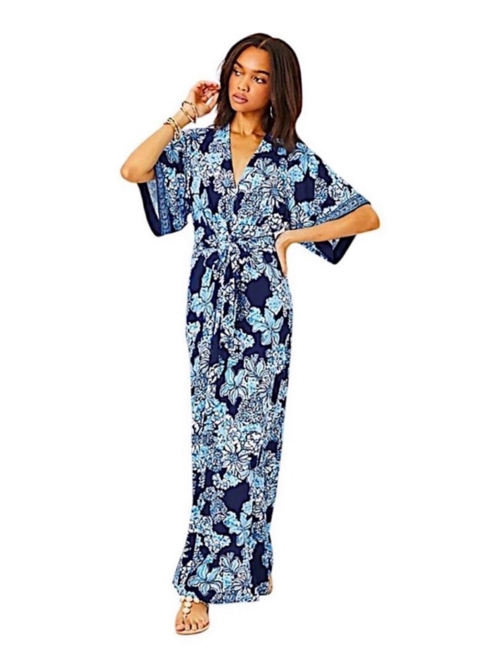 NWT Lilly Pulitzer Wisteria Elbow Sleeve Maxi Low Tide Navy